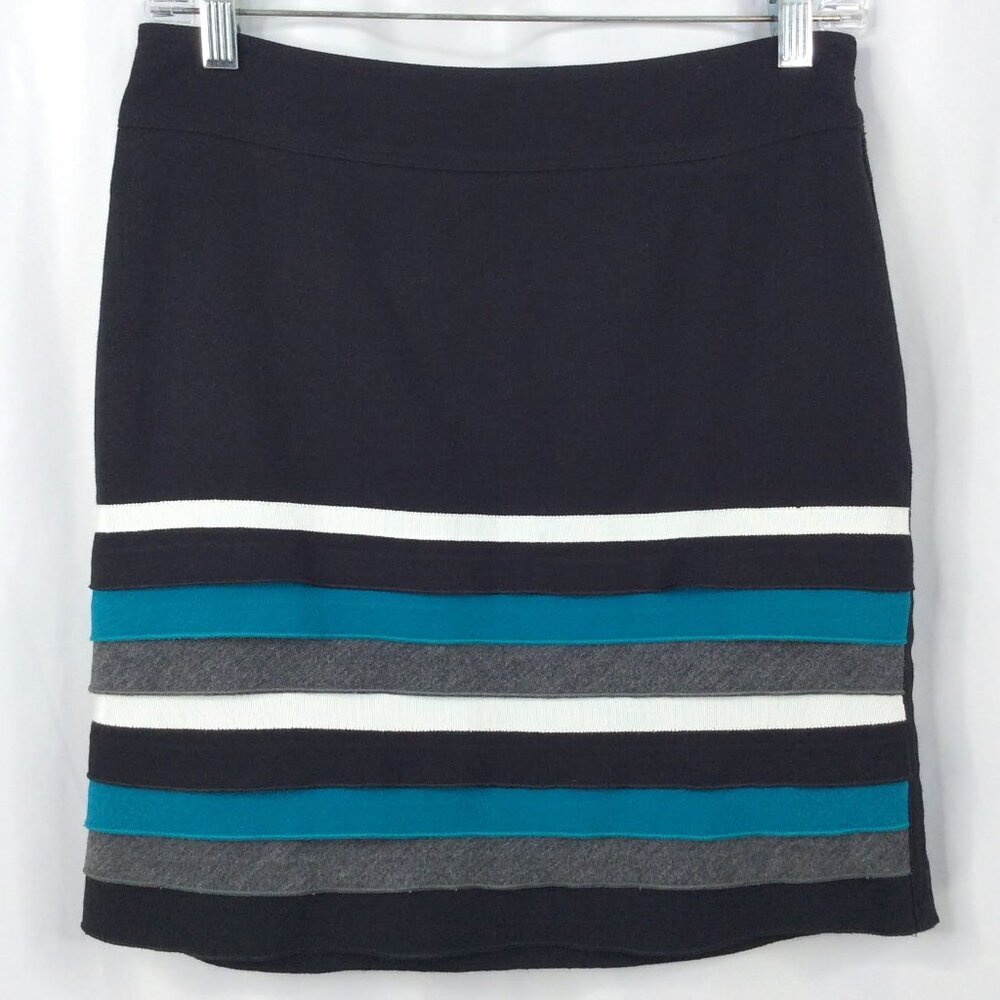 WHBM White House Black Market Pencil Skirt Size 0 Teal Ribbon Striped Layered‎